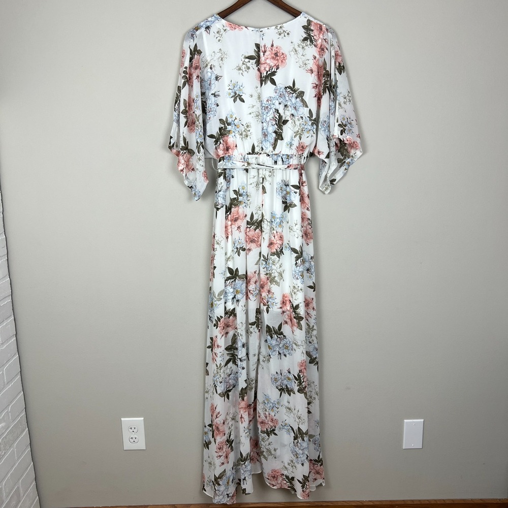 BALTIC BORN Maxi Dress Womens Large White Floral Belted‎ V-Neck Feminine Flowy L - Picture 8 of 16